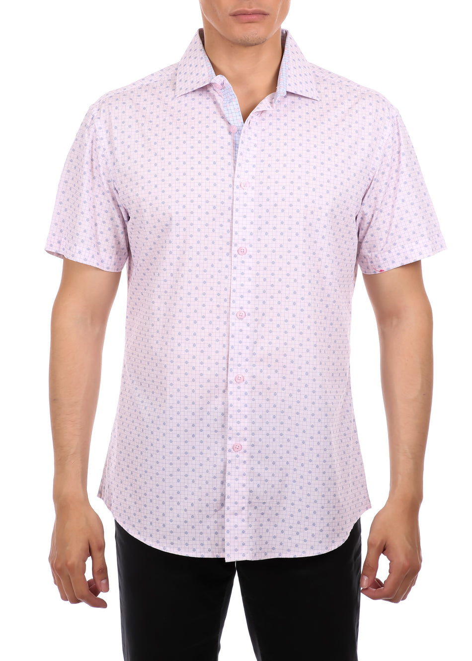 Dashed Dots Short Sleeve Dress Shirt Pink