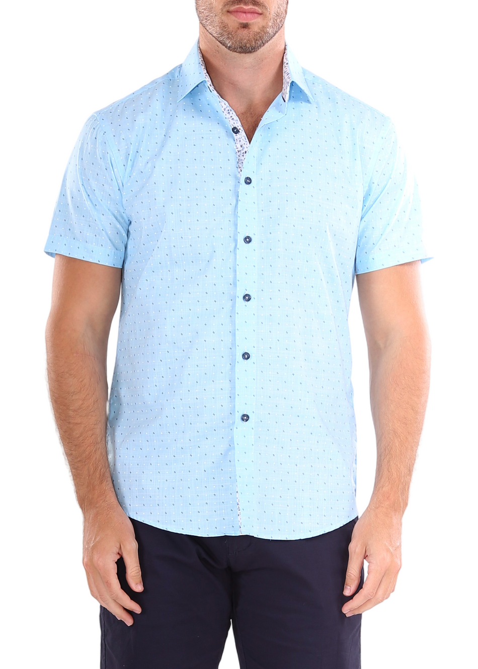 BESPOKE - 202127 Men's Blue Short Sleeve Dress Shirt - Modern Fit