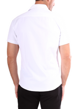 202128 - Men's Window Pane Pattern White Button Up Short Sleeve Dress Shirt
