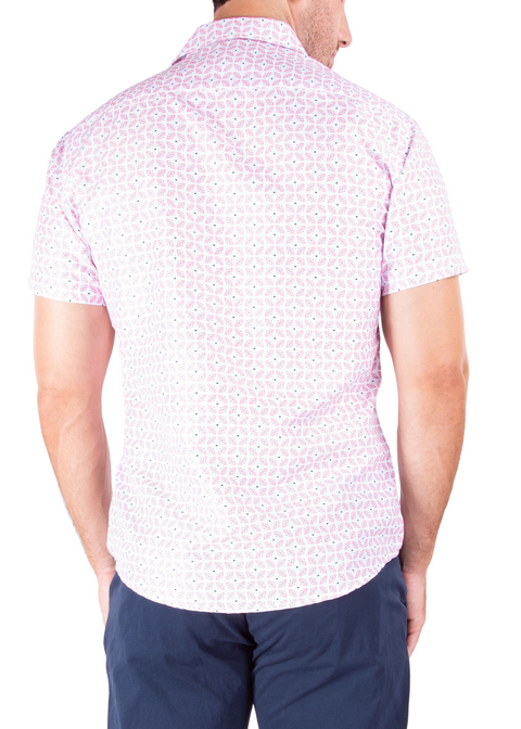 202131 - Men's Pink Button Up Short Sleeve Dress Shirt
