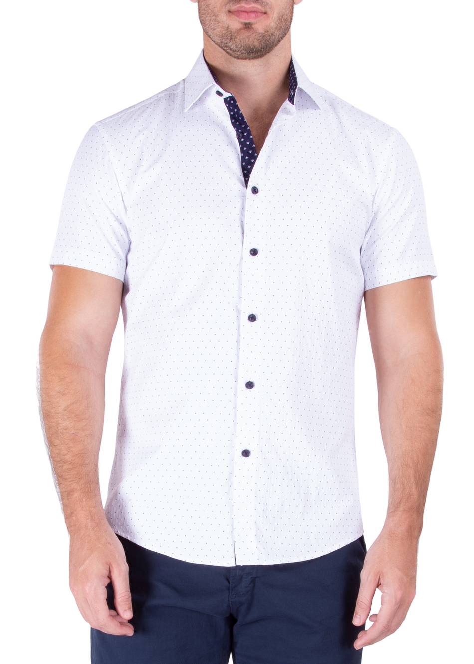 202135 - Men's White Button Up Short Sleeve Dress Shirt