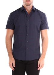 202135 - Navy Texture Button Up Short Sleeve Dress Shirt