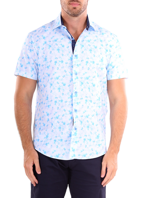 202141 - Men's Blue Button Up Short Sleeve Dress Shirt