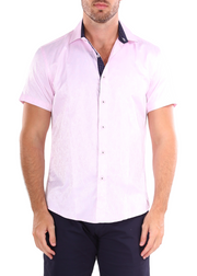 Men's Solid Pink Paisley Texture Short Sleeve Dress Shirt