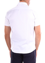202144 - Men's Solid White Paisley Texture Short Sleeve Dress Shirt