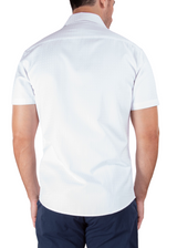 Window Pane Pattern Short Sleeve Dress Shirt White