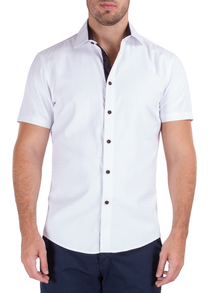 BESPOKE - 202145 Men's White Short Sleeve Dress Shirt - Modern Fit