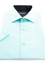 202146 - Men's Turquoise Button Up Short Sleeve Dress Shirt