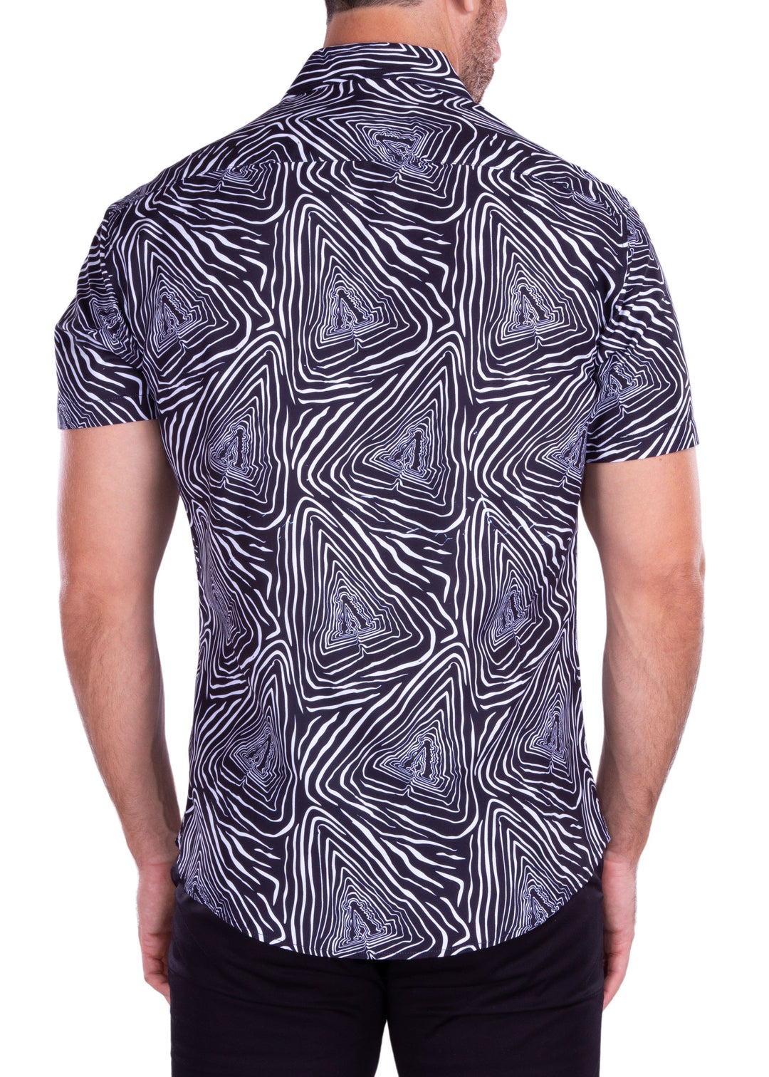 Zebra Print Short Sleeve Dress Shirt Black