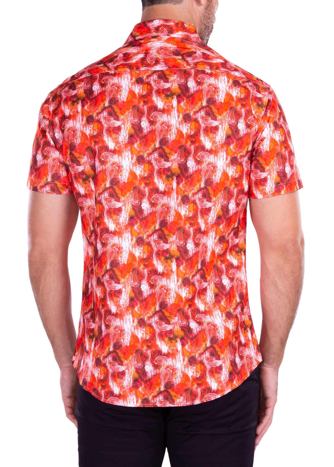 Trippy Watercolor Paisley Short Sleeve Dress Shirt Red