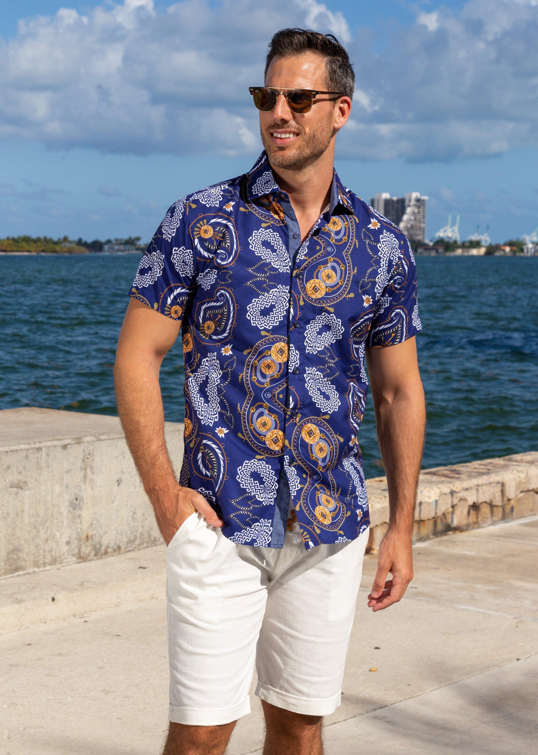 short sleeve dress shirts with designs Asante Short Sleeves Designer Men Shirt