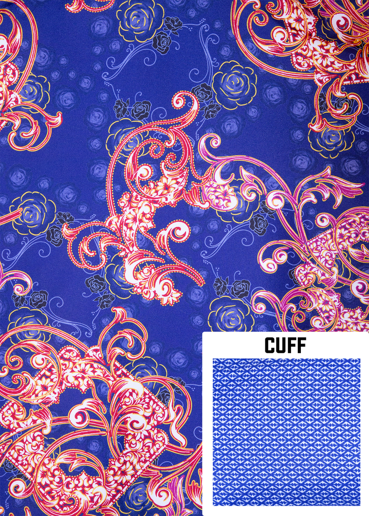 Abstract Garden Flourish Motif Long Sleeve Dress Shirt Navy