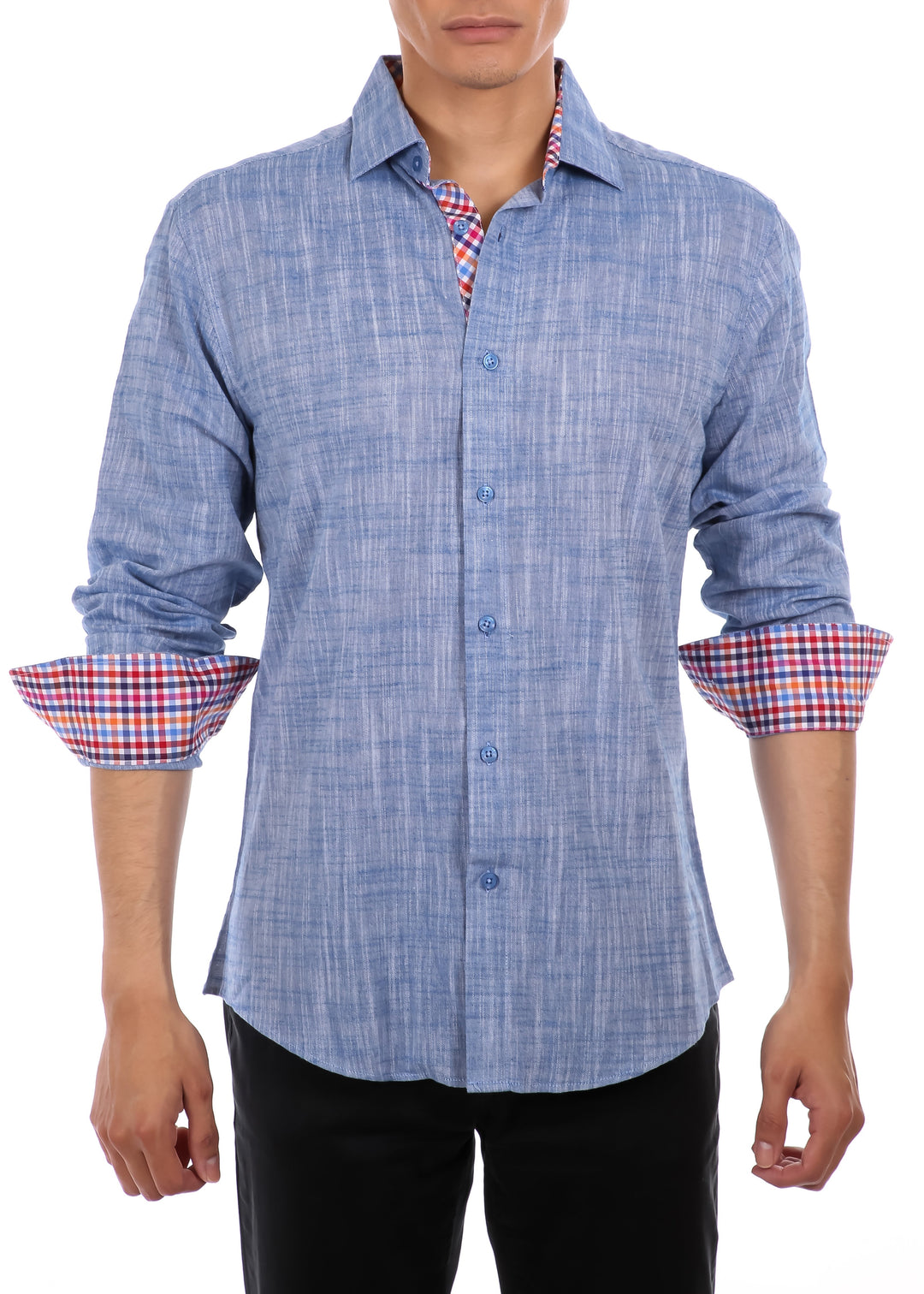 BESPOKE - Mens Navy Button Up Short Sleeve Dress Shirt - Modern Fit