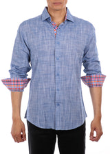 Men's Essentials Classic Solid Blue Linen Long Sleeve