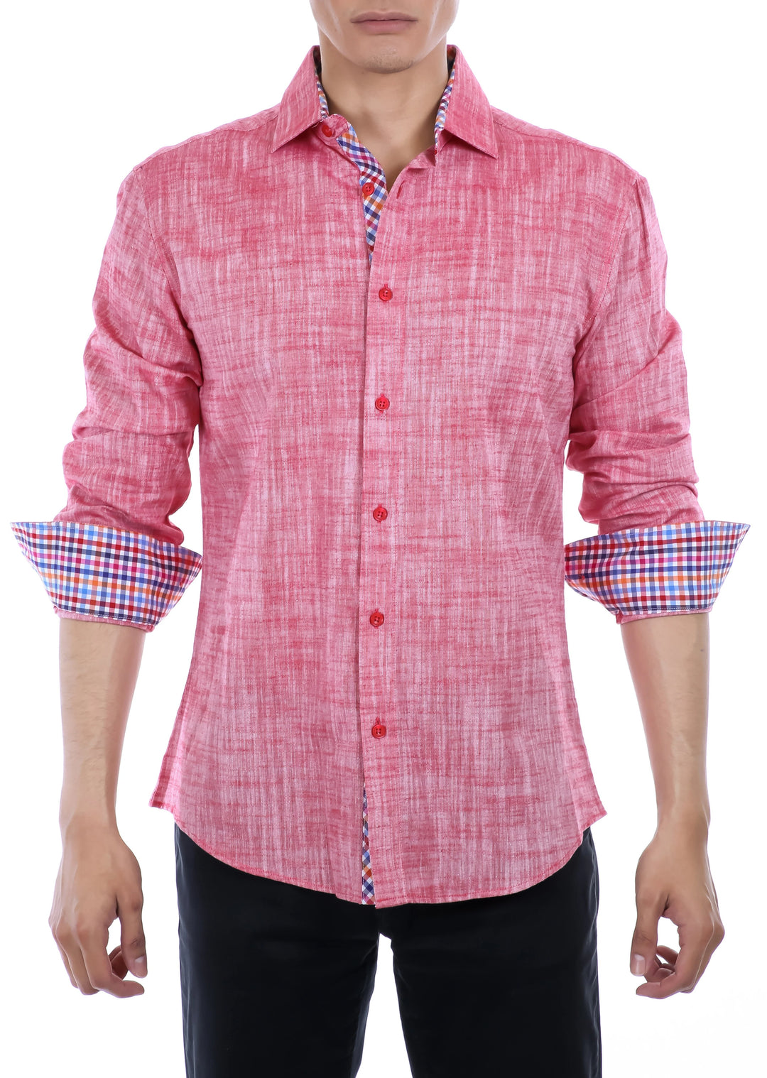 modern dress shirts for men Men's Essentials Classic Solid Red Linen Long Sleeve by BESPOKE MODA