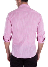 Men's Essentials Classic Solid Pink Linen Long Sleeve