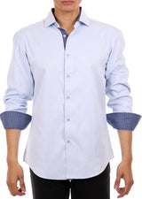 Square Microprint Long Sleeve Dress Shirt Blue