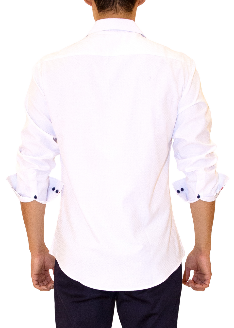 Checkered Texture Long Sleeve Dress Shirt White