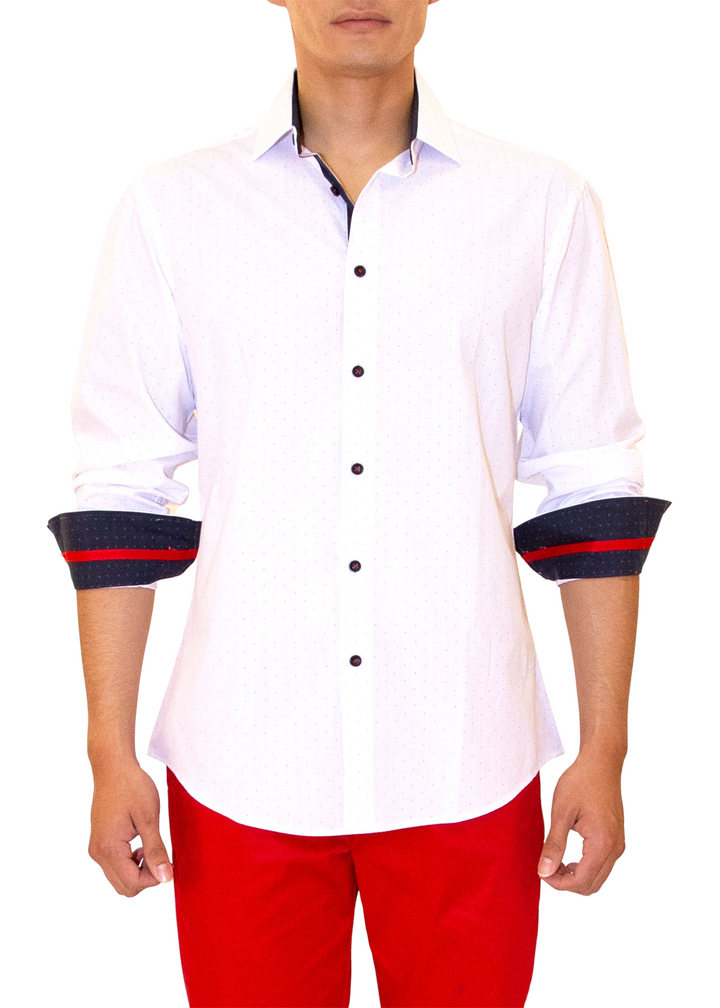 Men's White Button Up Long Sleeve Dress Shirt