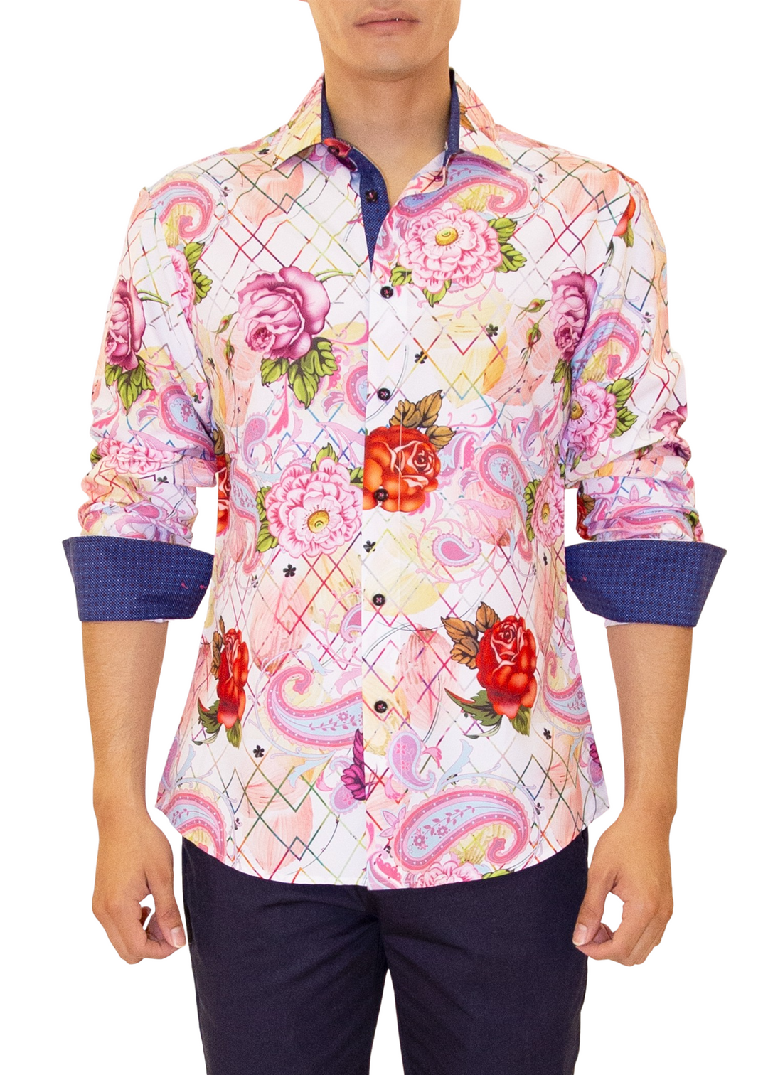 Paisley Floral Pink Button Up Long Sleeve Dress Shirt by BESPOKE MODA Paisley Floral Pink Button Up Long Sleeve Dress Shirt by BESPOKE MODA