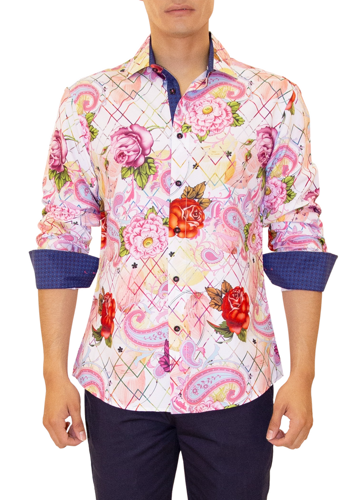 Paisley Floral Pink Button Up Long Sleeve Dress Shirt by BESPOKE MODA Paisley Floral Pink Button Up Long Sleeve Dress Shirt by BESPOKE MODA
