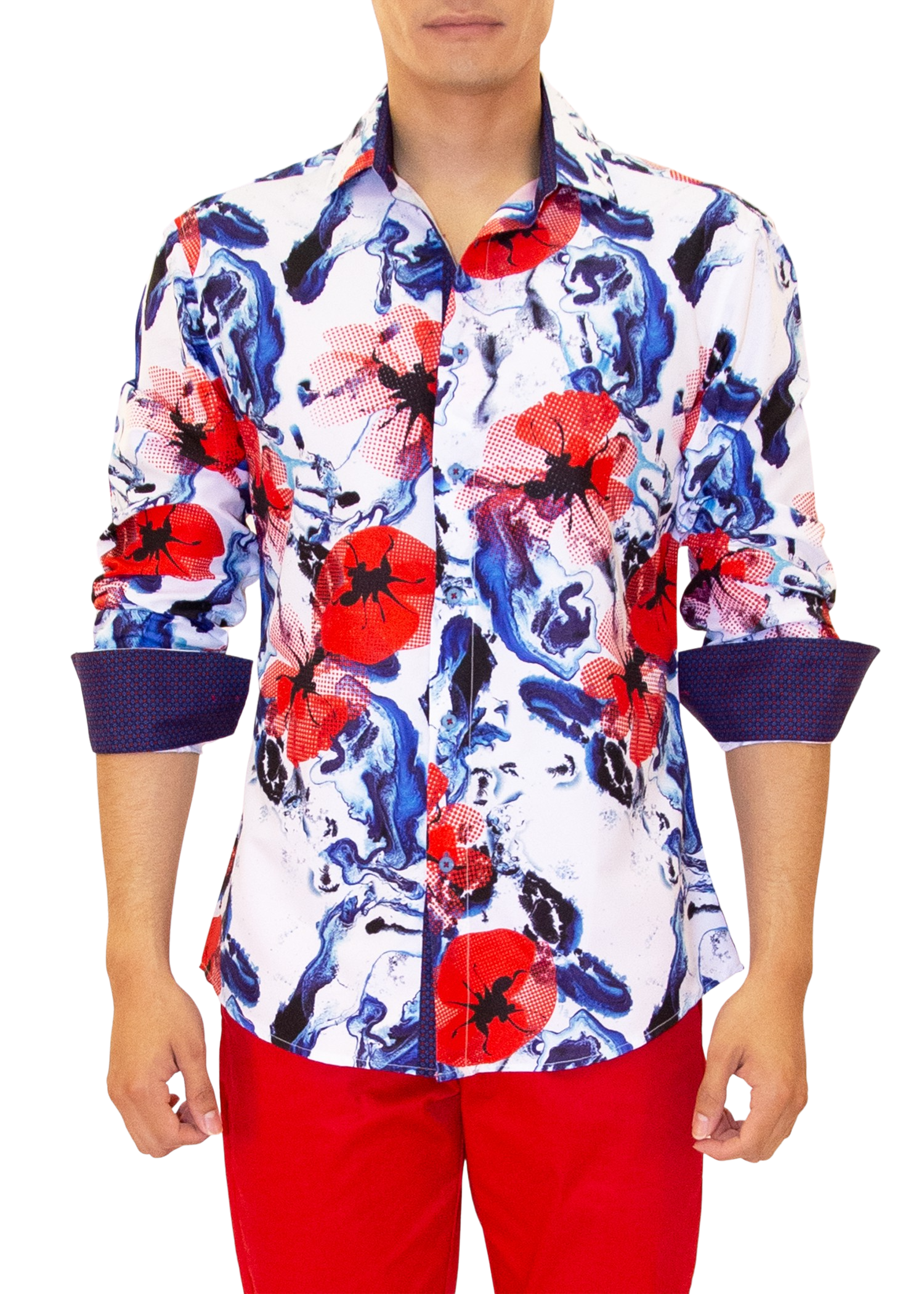 Men's Made to Measure Red Floral Long Sleeve Shirt