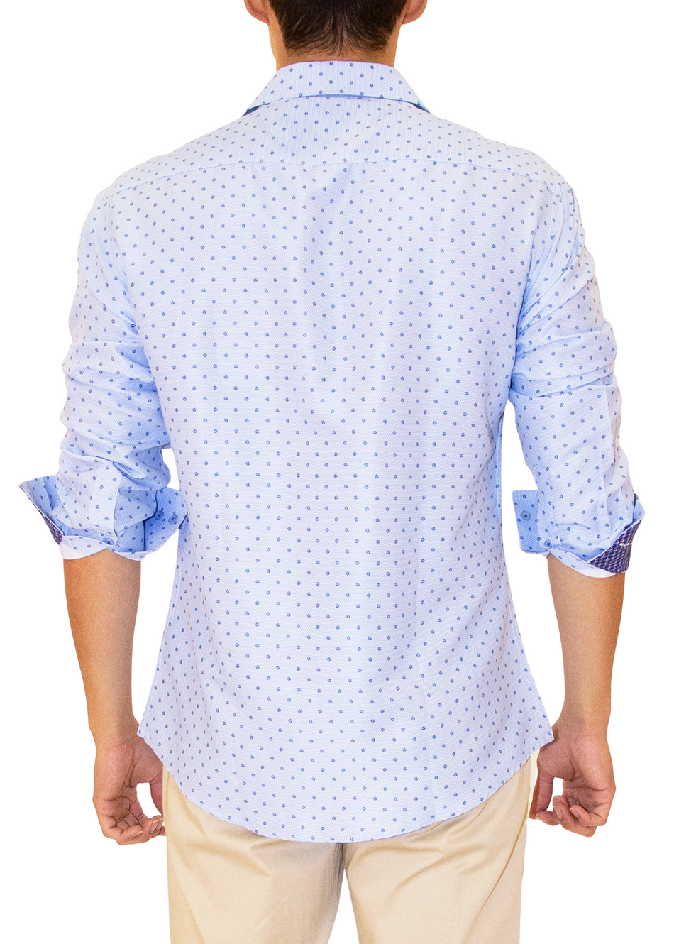Geometric Leaf Microprint Long Sleeve Dress Shirt Blue