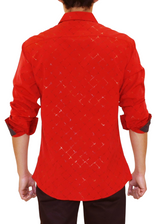 Red Metallic Effect Button Up Long Sleeve Dress Shirt
