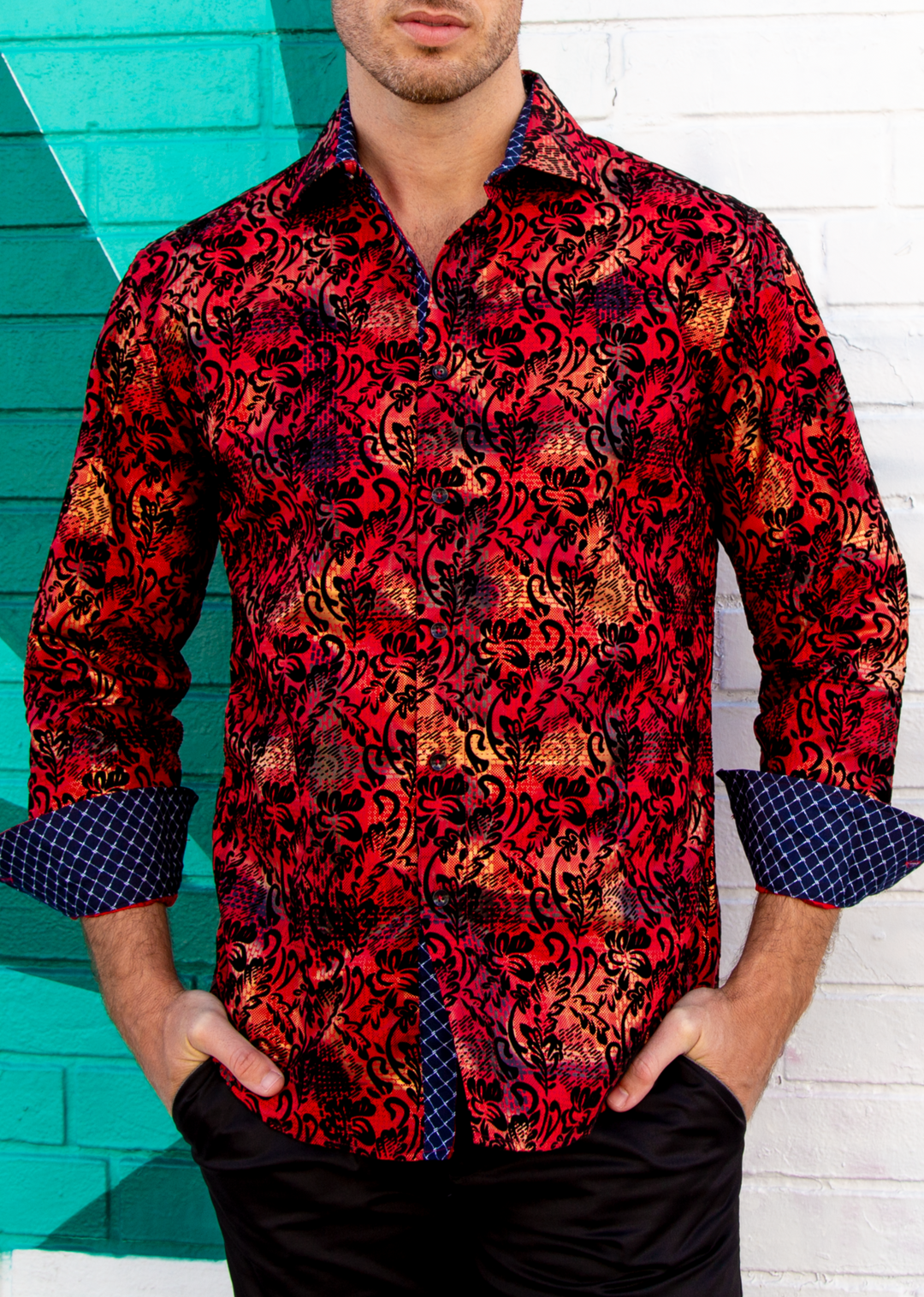 BESPOKE - Mens RED Long Sleeve Dress Shirt - Modern Fit - 202295 BESPOKE - Mens RED Long Sleeve Dress Shirt - Modern Fit - 202295
