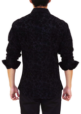Velvet Pattern Long Sleeve Dress Shirt Black