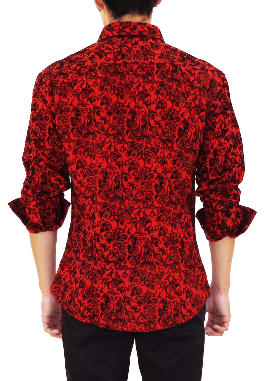 Velvet Pattern Long Sleeve Dress Shirt Red Velvet Pattern Long Sleeve Dress Shirt Red