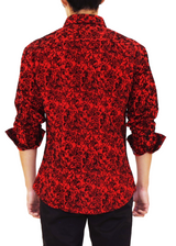 Velvet Pattern Long Sleeve Dress Shirt Red