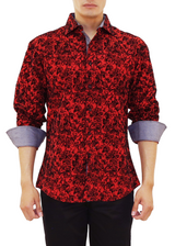 Velvet Pattern Long Sleeve Dress Shirt Red