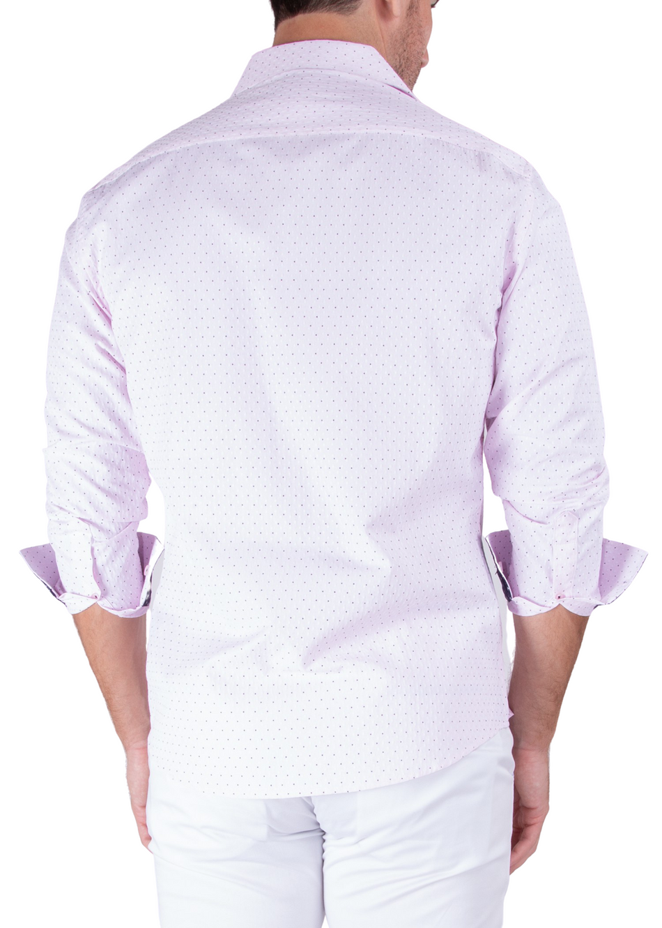 Polka Dot Stitched Texture Button Up Long Sleeve Dress Shirt Pink