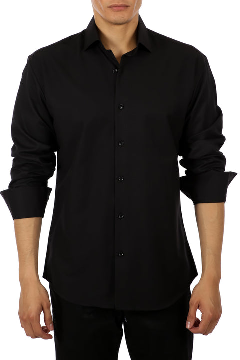 Men's Black Button Up Long Sleeve Dress Shirt