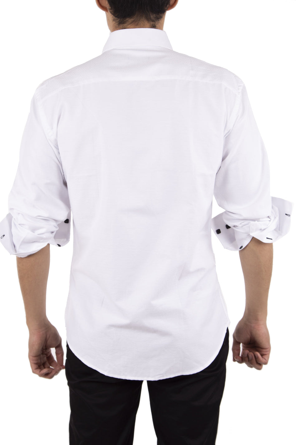 Solid White With Contrast Buttons Long Sleeve Dress Shirt
