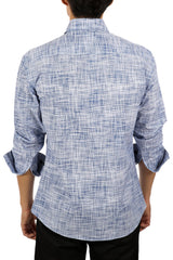 Men's Blue Button Up Long Sleeve Dress Shirt