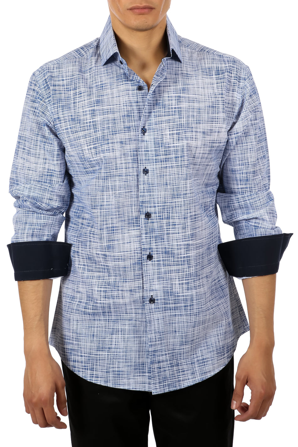 Men's Blue Button Up Long Sleeve Dress Shirt