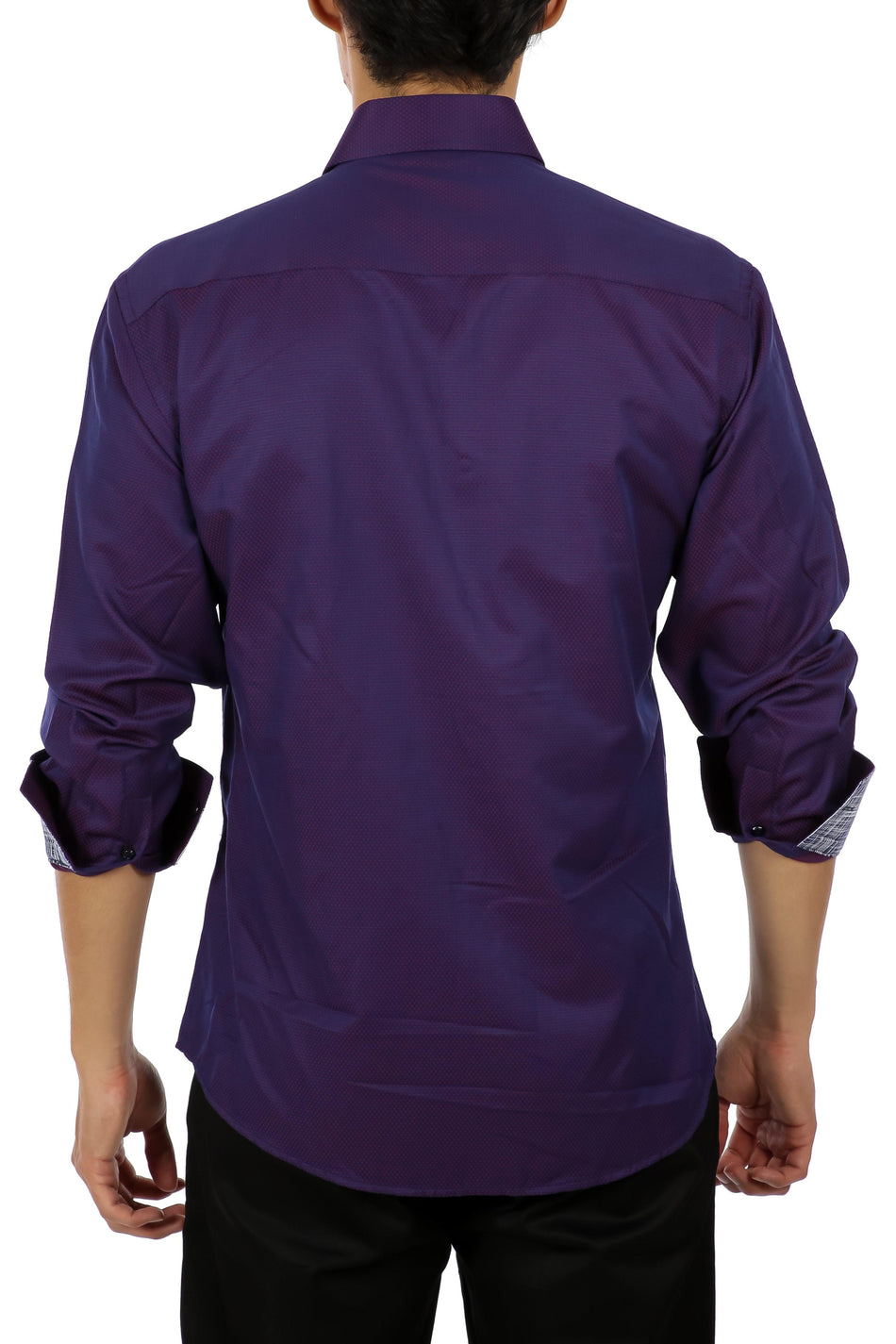 Purple Contrast Cuff Long Sleeve Dress Shirt
