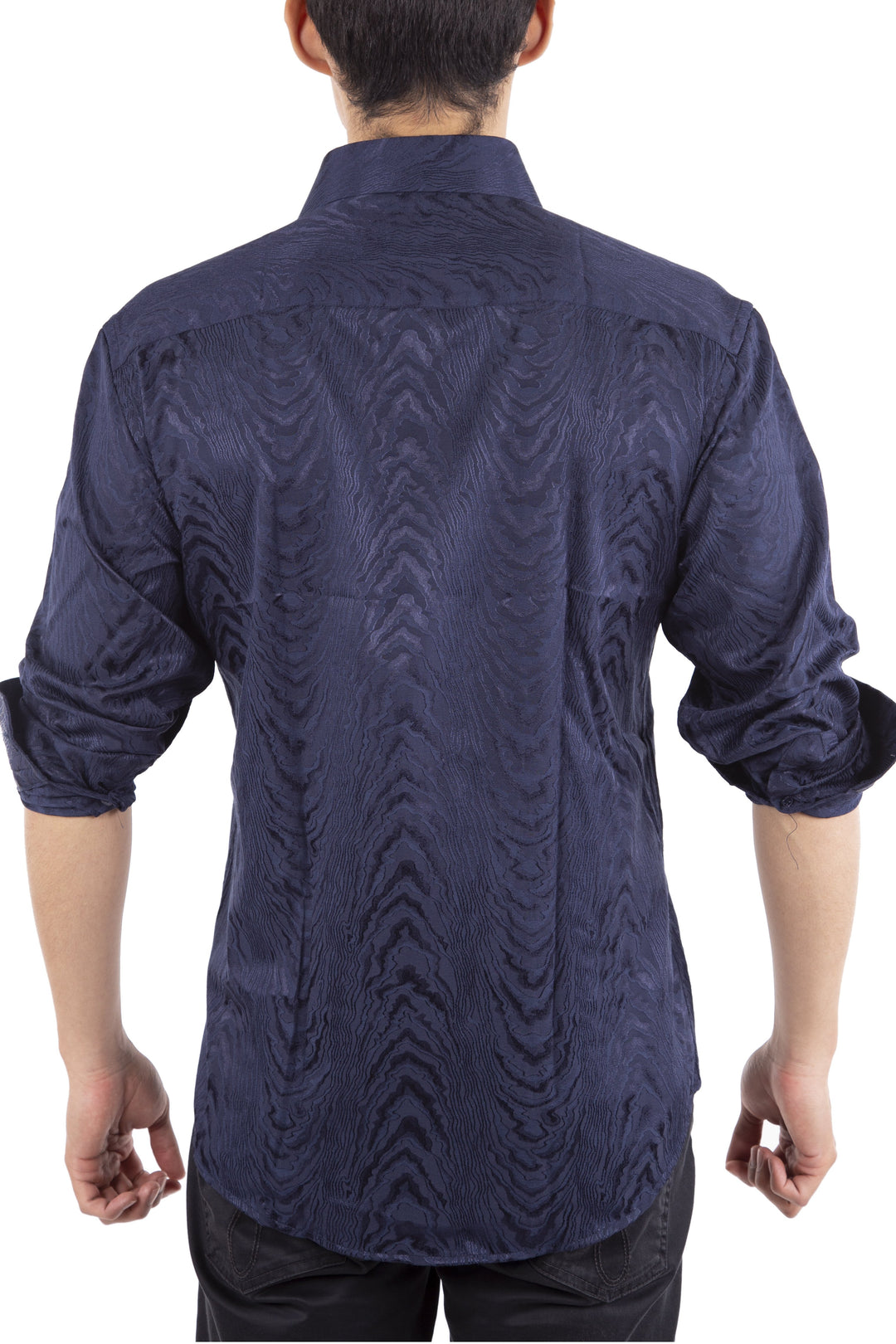 Navy Metallic Button Up Long Sleeve Dress Shirt