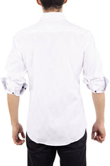 Men's White Paisley Cuff Button Up Long Sleeve Dress Shirt