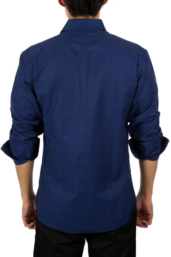 Men's Navy Button Up Long Sleeve Dress Shirt