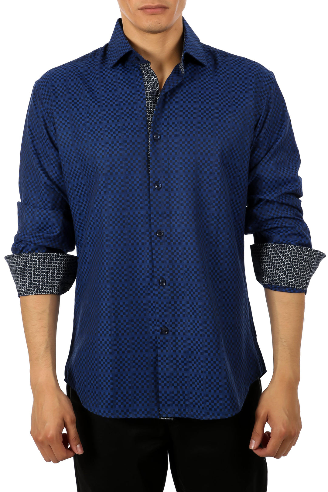 BESPOKE - Mens NAVY Button Up Long Sleeve Dress Shirt - Modern Fit - 202432 - www.bespokemoda.com 3X / NAVY BESPOKE - Mens NAVY Button Up Long Sleeve Dress Shirt - Modern Fit - 202432 - www.bespokemoda.com 3X / NAVY
