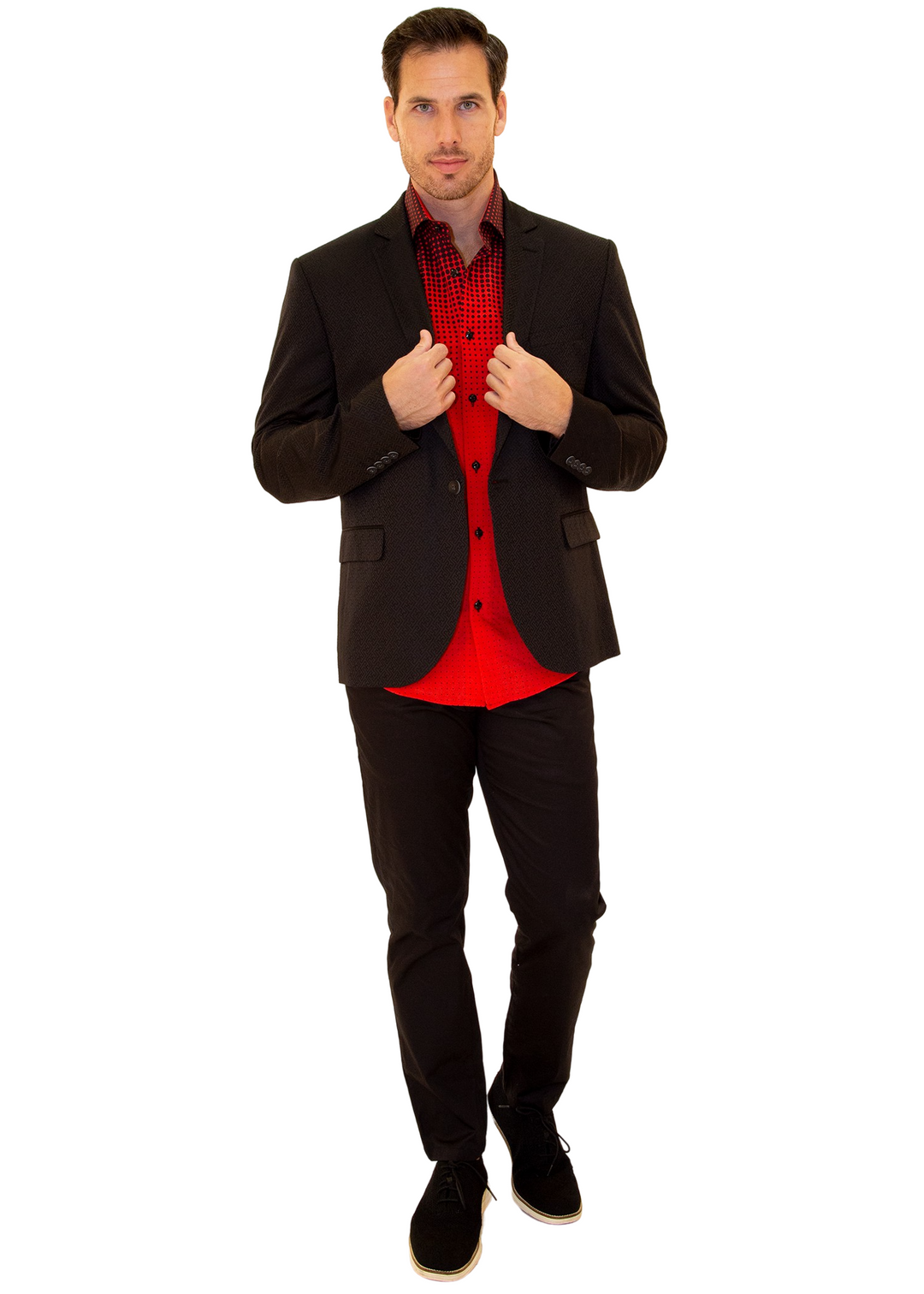 Halftone Effect Red Button Up Long Sleeve Dress Shirt