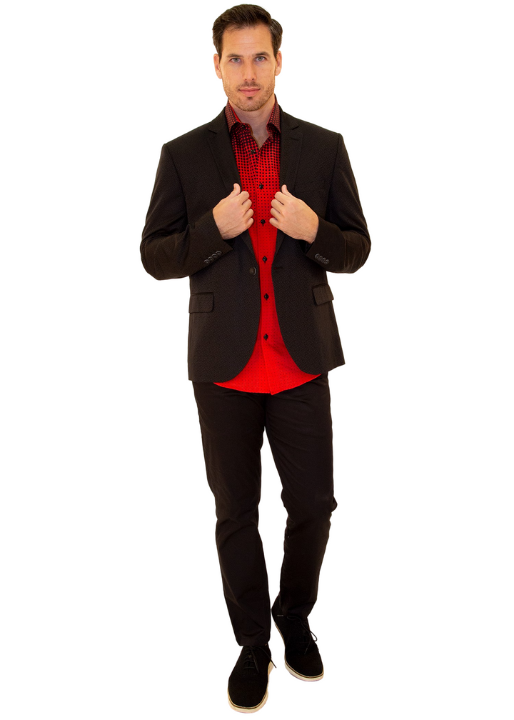 Halftone Effect Red Button Up Long Sleeve Dress Shirt