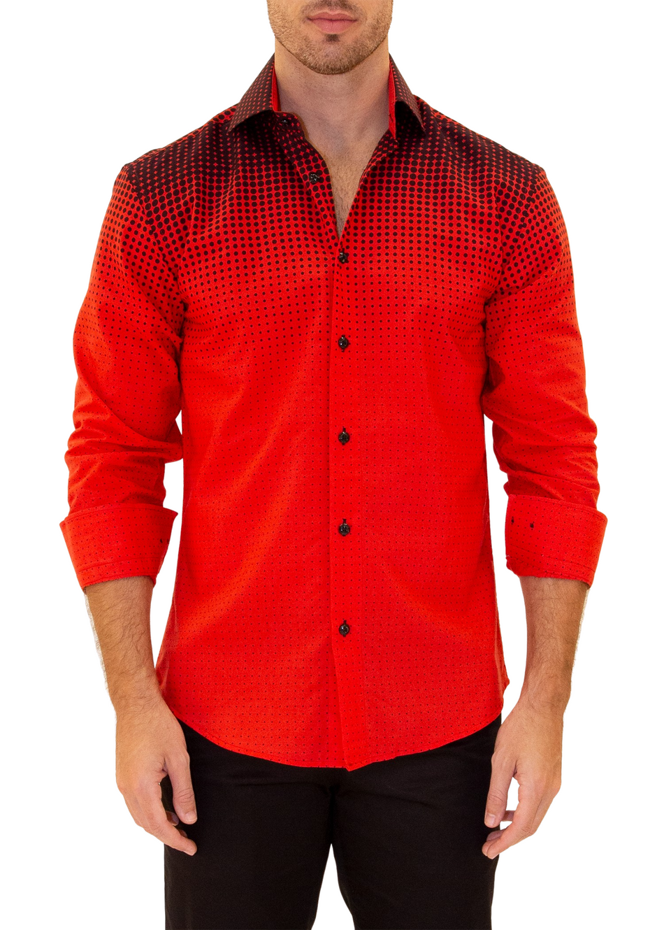 Halftone Effect Red Button Up Long Sleeve Dress Shirt