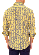 Floral Zig-Zag Print Long Sleeve Dress Shirt Yellow