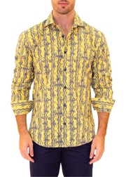 Floral Zig-Zag Print Long Sleeve Dress Shirt Yellow