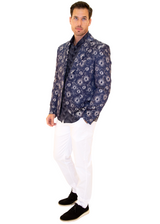 Navy Abstract Halftone Effect Dotted Wave Print Long Sleeve Dress Shirt