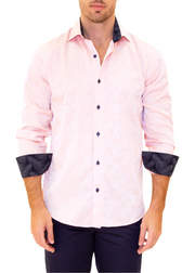 Paisley Texture Solid Pink Button Up Men's Long Sleeve Dress Shirt